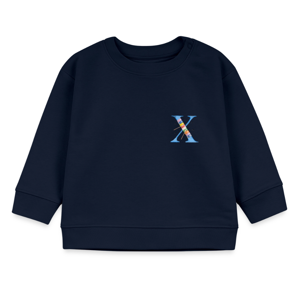 Baby Sweatshirt personalisiert – Bio-Baumwolle Buchstabe "X" - Navy