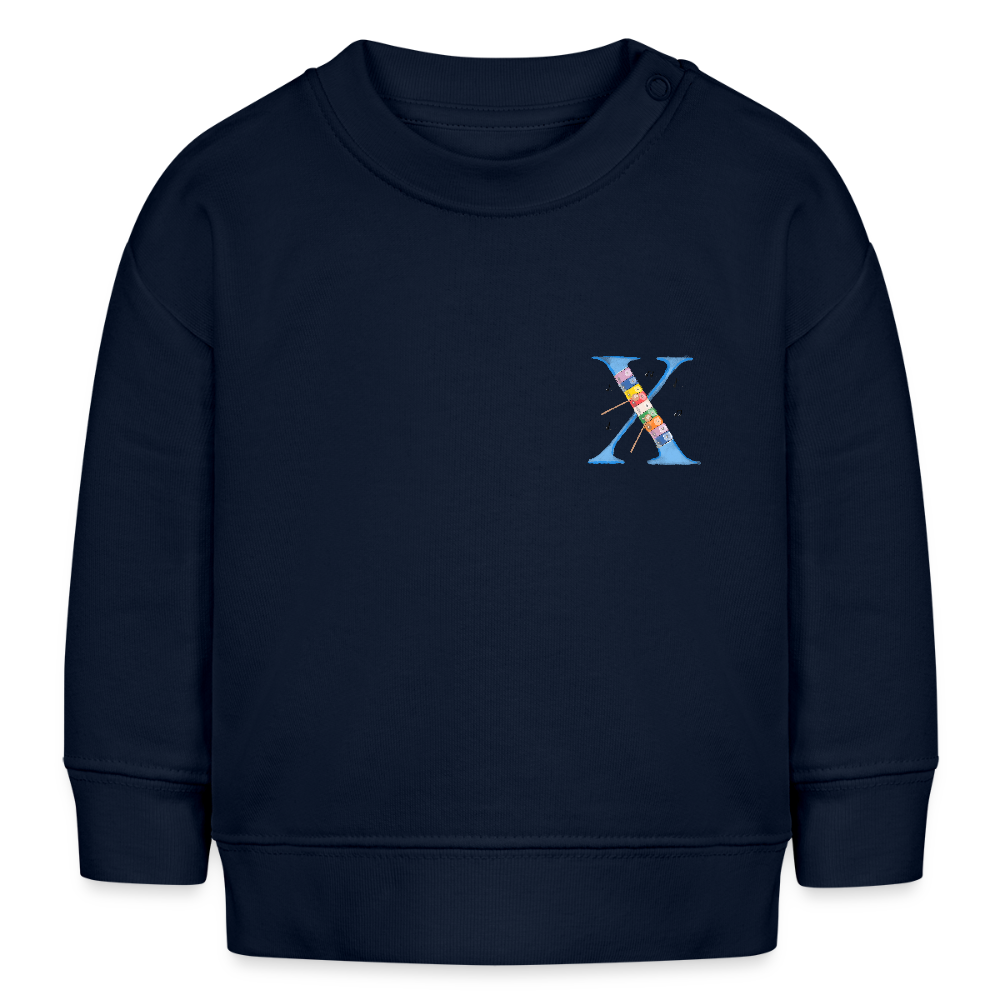 Baby Sweatshirt personalisiert – Bio-Baumwolle Buchstabe "X" - Navy