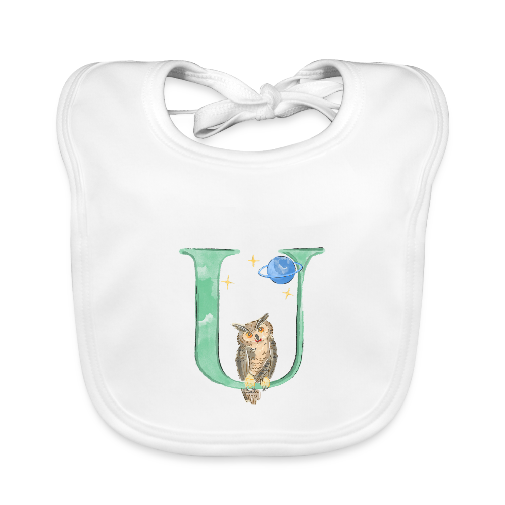 Baby Lätzchen personalisiert – Bio-Baumwolle mit Buchstabe "U" 🌱🍼 - Weiß