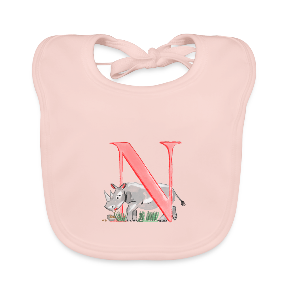 Baby Lätzchen personalisiert – Bio-Baumwolle mit Buchstabe "N" 🌱🍼 - Rose