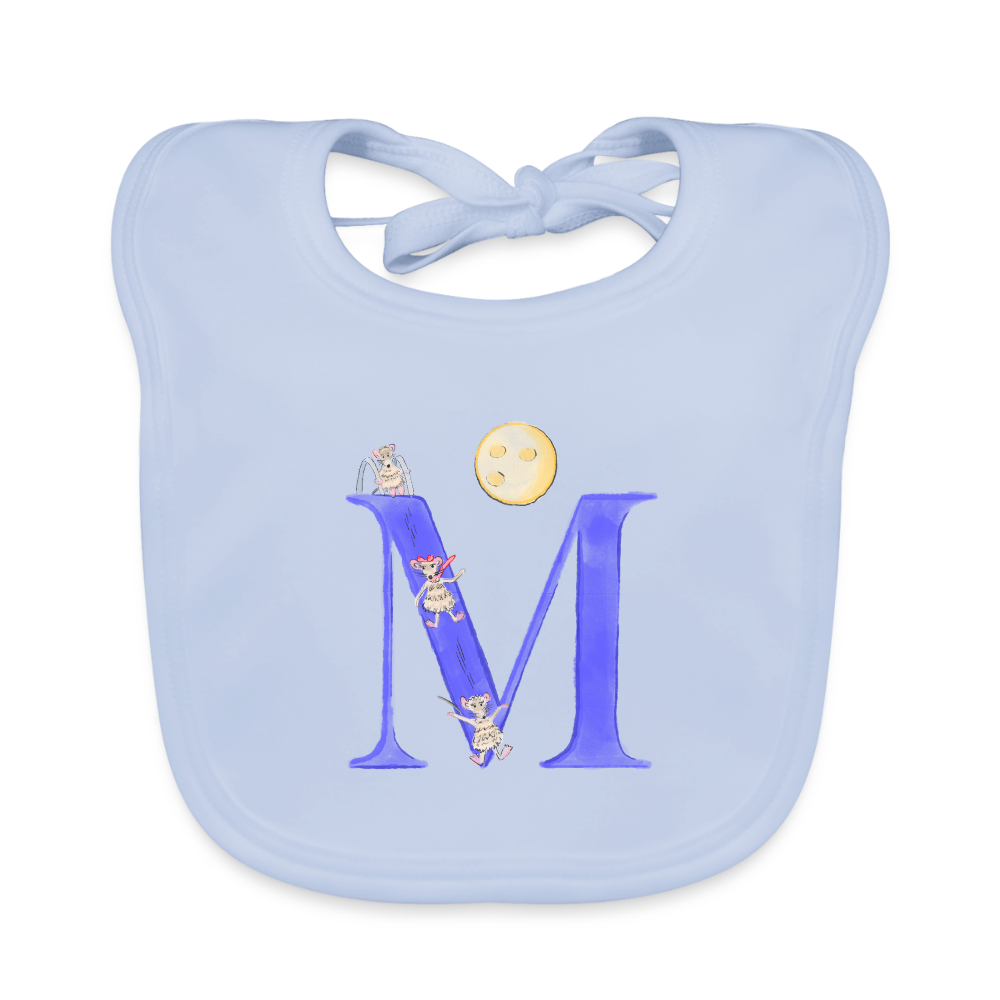 Baby Lätzchen personalisiert – Bio-Baumwolle mit Buchstabe "M" 🌱🍼 - sky Blue