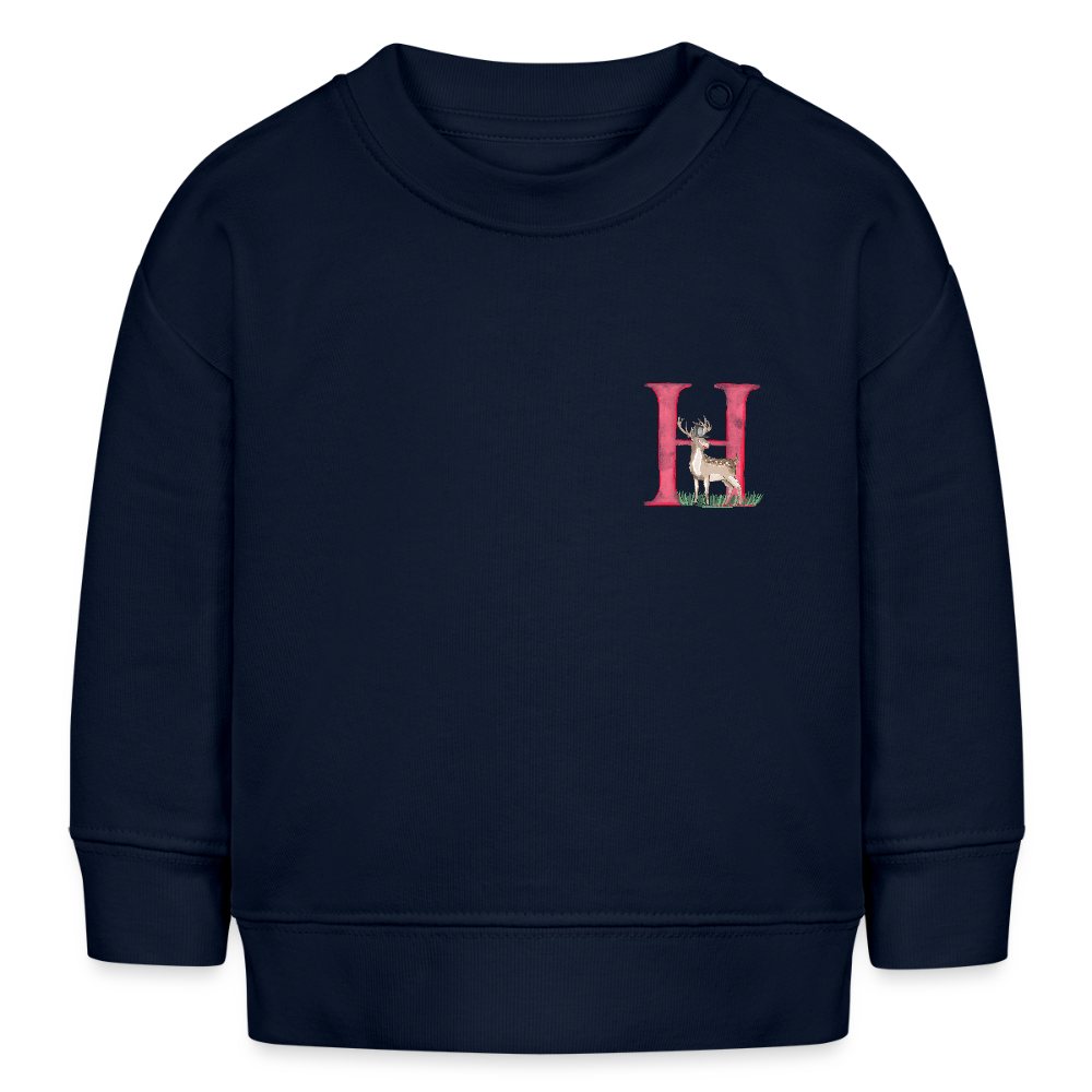 Baby Sweatshirt personalisiert – Bio-Baumwolle Buchstabe "H" Hirsch - Navy