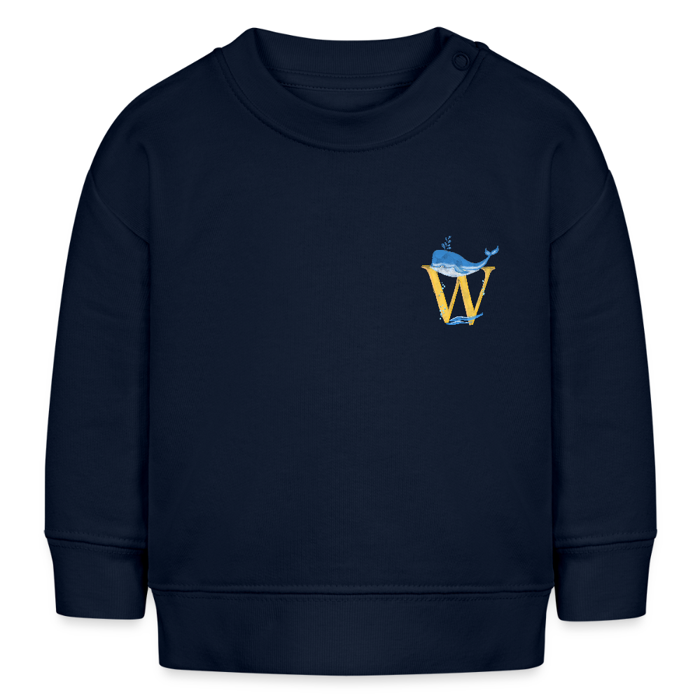 Baby Sweatshirt personalisiert – Bio-Baumwolle Buchstabe "W" - Navy
