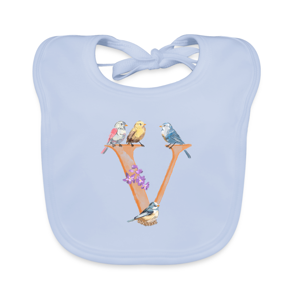 Baby Lätzchen personalisiert – Bio-Baumwolle mit Buchstabe "V" 🌱🍼 - sky Blue
