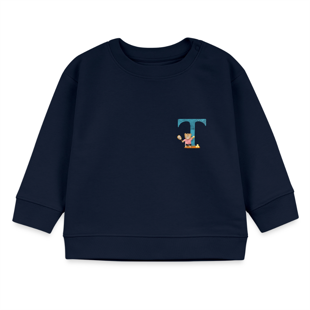 Baby Sweatshirt personalisiert – Bio-Baumwolle Buchstabe "T" - Navy