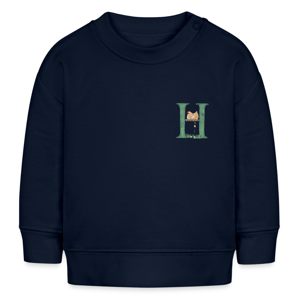 Baby Sweatshirt personalisiert – Bio-Baumwolle Buchstabe "H" Huhn - Navy
